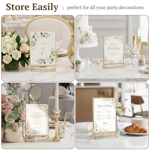 EHWINE 12 Pack Gold Acrylic Sign Holder 4x6 Double Sided Tabletop Stand