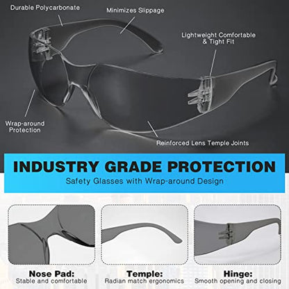 WFEANG 100 Pack Smoke Safety Glasses for Men Women, ANSI Z87.1 Work Glasses - color: 100grey