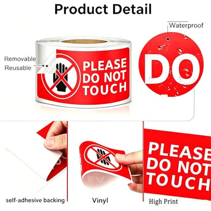Please Do Not Touch Warning Stickers Tape, 200 Pcs Please Don't Touch Sign, 3" x 6" Safety Label Sticker, Removable Waterproof Self-adhesive Vinyl Decal for Display Items, Personal Items, Business, Facilities