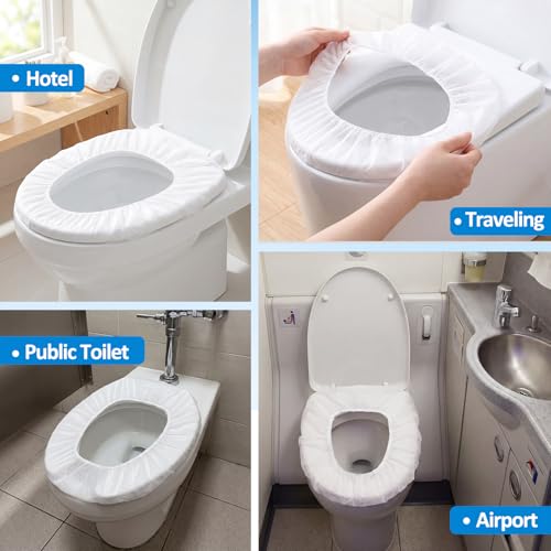 Dunzoom 100 Pack Disposable Toilet Seat Covers, Flushable Non Woven Fabric Travel Toilet Seat Covers for Outing Hotel Hospital Camping Public Restroom