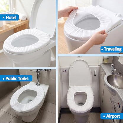 Dunzoom 100 Pack Disposable Toilet Seat Covers, Flushable Non Woven Fabric Travel Toilet Seat Covers for Outing Hotel Hospital Camping Public Restroom