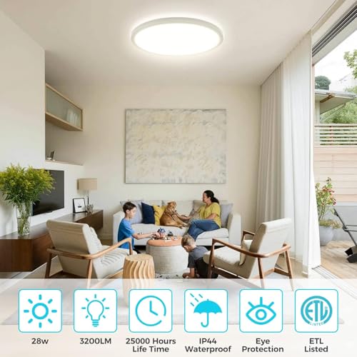 libtit 13 Inch LED Ceiling Light, 3 Color Selectable 3000K/4500K/6000K Thin Flat LED Surface Mount Ceiling Light, 28W 3200 LM Low-Profile Ceiling Light Fixture for Bedroom, Kitchen, Hallway,Closet - color: White, size: 13In-1Pack