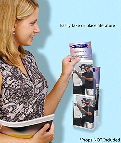 Marketing Holders 12 Pack Brochure Holder Multi Slot Rack for 4" Trifolds Maps or Menus All In One No Assembly Clear Take One Handouts Counter or Hanging Bin for Schools and Libraries - size: 4.25" Wide 2 Tier