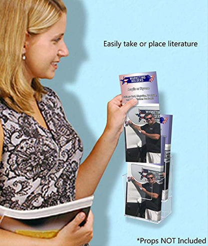 Marketing Holders 12 Pack Brochure Holder Multi Slot Rack for 4" Trifolds Maps or Menus All In One No Assembly Clear Take One Handouts Counter or Hanging Bin for Schools and Libraries - size: 4.25" Wide 2 Tier