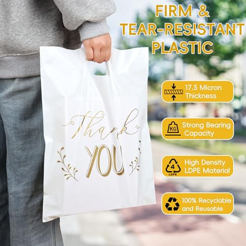 White Thank You Bags for Business Small, 100 PCS 12x15 Plastic Bags - color: White Thank You Bags