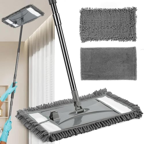19" Wall Cleaner Mop with Long Handle for Wall Ceilings Floor Cleaning - color: Gray, size: Wall Mop - Chenille & Microfiber Pads
