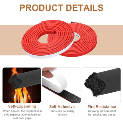 Smoke Fire Seal Strip 9.8Ft 12mm/0.47" Wx 5mm/0.2" T Red - color: Red, size: 9.8FT x 12mm / 0.47" W x 5mm / 0.2" T
