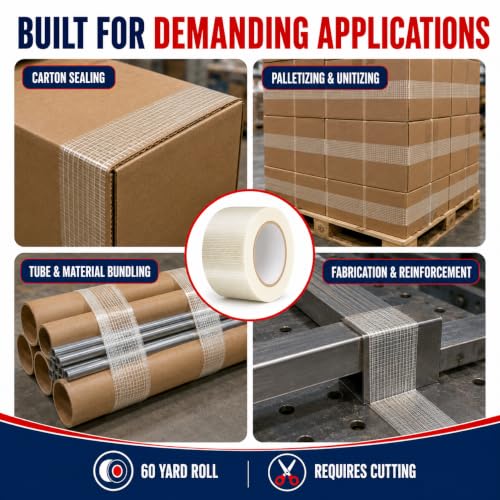 GGR Supplies FIL-835B/D Bi-Directional Filament Tape, 2 Inch x 60 Yards - size: 2" in. x 60 yds.