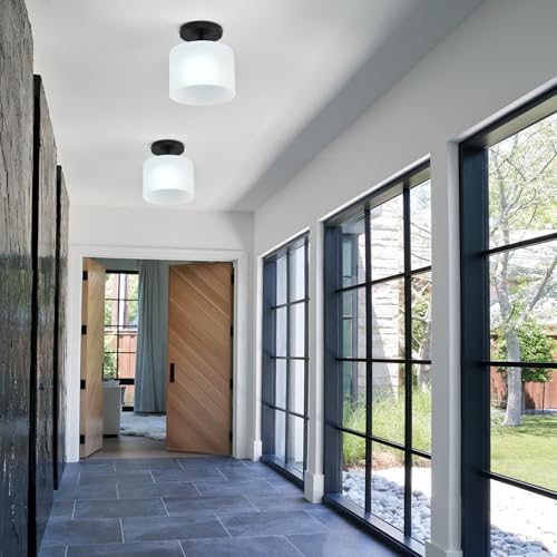 Semi Flush Mount Ceiling Light, Modern Kitchen Lighting Fixtures Ceiling, Rustic Ceiling Light Fixtures, Ceiling Lights with Glass Shade for Hallway Foyer Entryway Bedroom - color: 1 Pack Milk Glass, size: 1 Pack