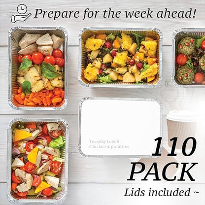 110 Pack - 2.25LB Aluminum Pans with Cardboard Lids - To go Foil Containers with Lids - Disposable Food Containers - Foil Take Out - Meal Prep Trays Foil Tins Freezer Meals Comercial - size: 2.25 LB