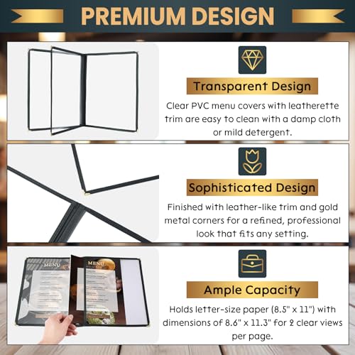 Menu Covers 8.5 x 11 Inch, Clear View Menu Holder (3 Page 6 View) - size: 3 page 6 view