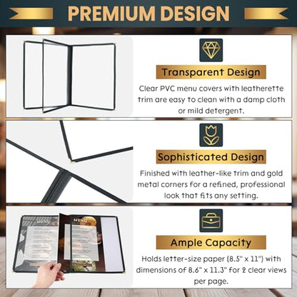 Menu Covers 8.5 x 11 Inch, 4 Pack (3 Page 6 View) - size: 3 Page 6 View