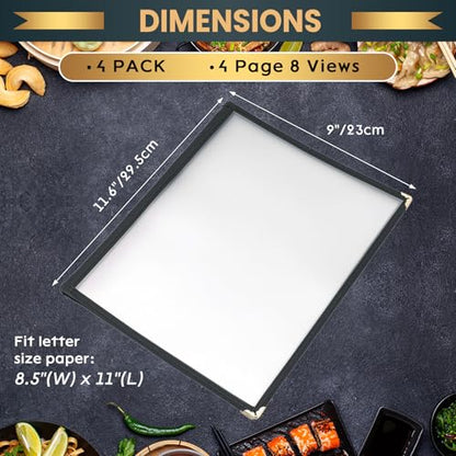 Menu Covers 8.5 x 11 Inch, 4 Pack (4 Page 8 View) - size: 4 Page 8 View