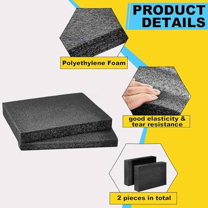 Hoolerry 2 Pcs Polyethylene Foam Block, 12" X 8" X 2", Black - size: 12" X 8" X 2"