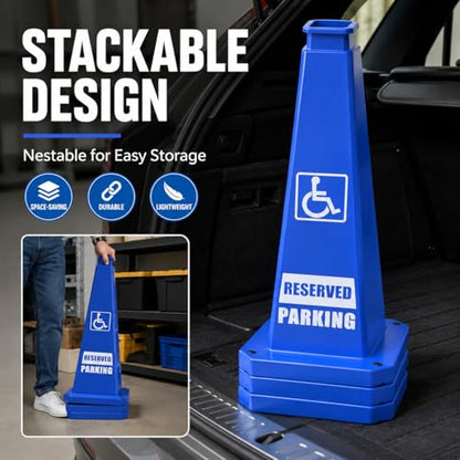BESEA Reserved Parking Cones 3 Pack, 36 Inch Weighted Parking Cones - color: Blue, size: 36INCH With Caution Sign