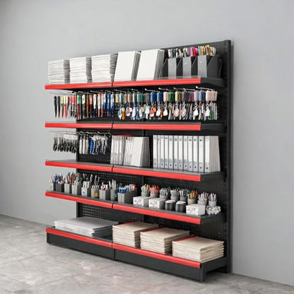 Commercial Retail Gondola Shelving 5 Tier with Peg Hooks, Heavy Duty Gondola Shelving for Supermarket, Grocery, Convenience Store, Adjustable Metal Store Display Shelf Rack(LxWxH 36x17x63in) - size: LxWxH 36x17x63in