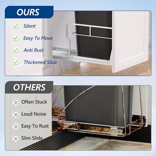 Insputer 10 Gal Pull Out Trash Can Under Cabinet with Tiltable 10° - color: Silver, size: Single-10Gal