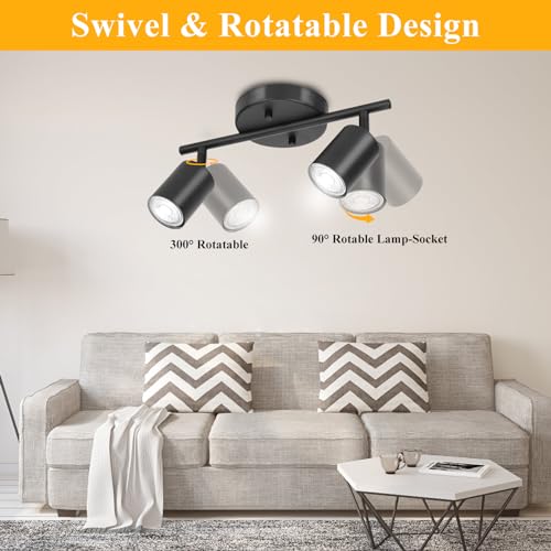 BoostArea LED 2 Light Track Lighting Kit, Black 2 Way Ceiling Spot Lighting, Flexibly Rotatable Light Head for Kitchen, Living Room, Bedroom, GU10 Bulb Not Included - color: 2 Light