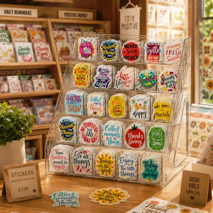2 Pack 5-Tier Acrylic Sticker Display Stand with 25 Divided Pockets - size: 2 Pack 5 Tier 25 Pockets