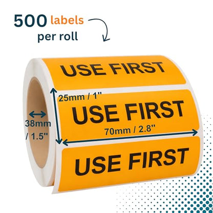 USE First Medical Stickers, 500/Roll, Fluoro Orange Courier & Handling Labels, 2.8" x 1" (70mm x 25mm), Permanent Adhesive - style: USE FIRST