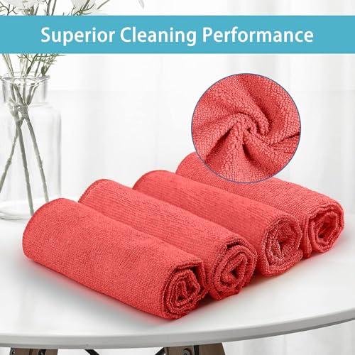 HOMEXCEL 100PK Microfiber Cleaning Cloth, Cleaning Rag for Home, 11.5x11.5 - color: Red