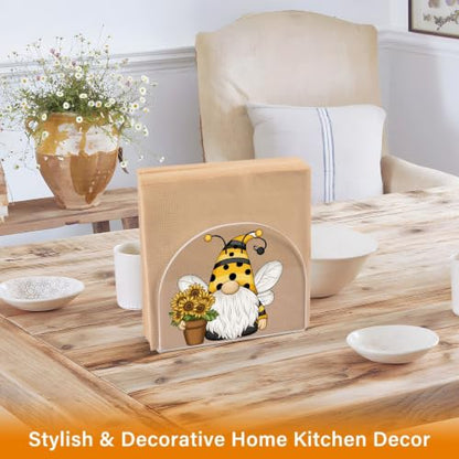 Bee Gnome Napkin Holder Acrylic Tissue Dispenser - color: Bee Gnome with Sunflower