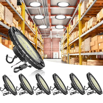 UFO LED High Bay Light 240W, 6 Pack, 38,400LM, 1-10V Dimmable, Flicker-Free - size: Dia. 11.81"-240W