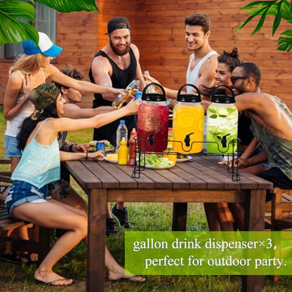 Tanlade 3 Pcs Drink Dispensers with Stand for Parties, 1 Gallon Set, Black - color: Black