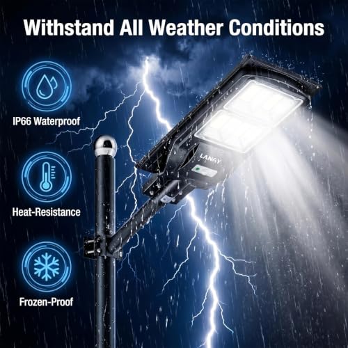 LANGY 2 Pack Solar Street Light 180000Lumens,240 LED Street Lamp with Light Control&PIR Motion Sensor, Dusk to Dawn LED Security Light Solar Flood Light for Square,Yard,Basketball Court - size: 2PACK 180000LM