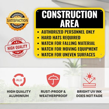 1PC Construction Area Sign, 14 x 10 Inches - Aluminum - Danger Zone Under Construction Safety Site Signs For Jobsites - color: Construction Area
