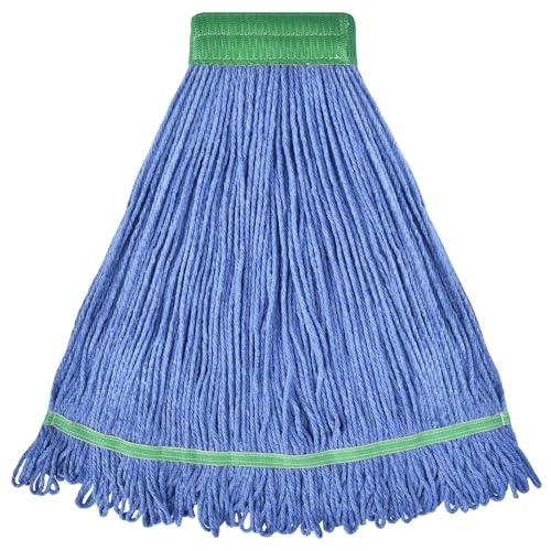 Onesimus 24 oz Heavy Duty Mop Head Replacement, 5 Inch Headband for Quick Change Handle, Blue Loop-End Cotton Blend String Wet Dry Floor Mop Refill Commercial Cleaning Supplies, 1 Pack Large - size: 1 Pack (Large)