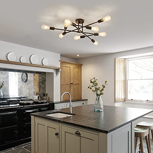 ZGLAOJT Black Semi Flush Mount Ceiling Light Fixture，9 Light Modern Metal Chandelier，Ceiling Light for Kitchen Farmhouse Island Dining Room Bedroom - color: Black, size: 9-Light