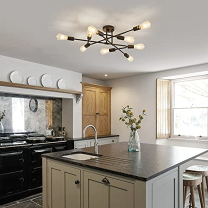 ZGLAOJT Black Semi Flush Mount Ceiling Light Fixture，9 Light Modern Metal Chandelier，Ceiling Light for Kitchen Farmhouse Island Dining Room Bedroom - color: Black, size: 9-Light