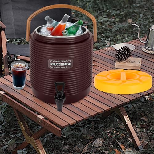 Insulated Beverage Dispenser 3 Gal/6.6Gal, Stainless Steel Commercial Drink Dispenser with Spigot, 24H Hot/Cold Thermal Carafe for Coffee, Tea, Water, Parties (Brown, 3Gal / 11L) - color: Brown, size: 3Gal / 11L