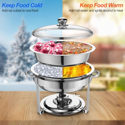 4 Packs 8QT Round Chafing Dish for Buffet Set,Glass Lid, Silver - color: Silver-004