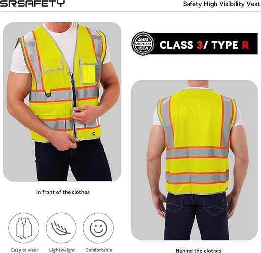 SRsafety High Visibility 9 pockets Reflective Safety Vest,Hi Vis Reflective Construction Work Vest for Men Women ANSI/ISEA - color: Lime-2pk, size: XX-Large