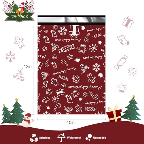 JinRuiKJ 10x13 Christmas Poly Mailers 25 Pack - color: Merry Christmas, size: 10x13'' - 25 Pack
