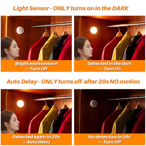 STAR-SPANGLED 2.8” LED Motion Sensor Lights Indoor AAA Battery, 6 Pack Warm - color: Warm White