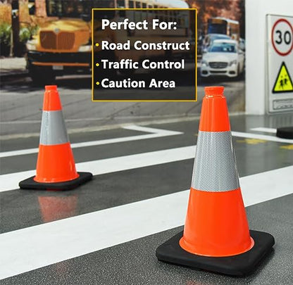 BESEA 5 Pack 18 Inch Traffic Cones with Weighted Black Base - size: 18" (5 Cones)