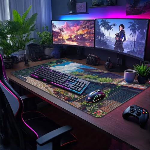 Japanese Street Scene Large Gaming Mouse Pad Desk Mat 31.5"x15.7" - color: Japanese Street