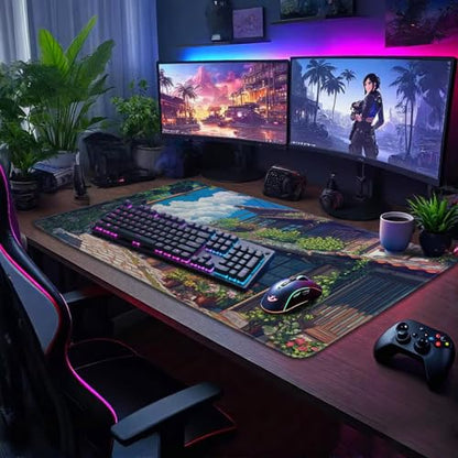 Japanese Street Scene Large Gaming Mouse Pad Desk Mat 31.5"x15.7" - color: Japanese Street