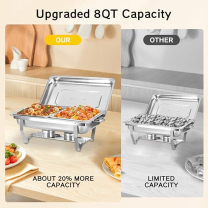 Chafing Dish for Buffet, 2 Pack 9QT Stainless Steel Chafing Servers Food Warmer Set with 4 Half Size Food Pan for Kitchen Party Banquet Dining, Silver - size: 2 Pack Silver