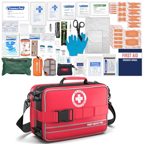 Besst Survivor Comprehensive First Aid Kits- Advanced Trauma Kits with Labeled Compartments, Large Emergencies Medical Kits for Car, Home, Camping and Outdoor Emergencies -324Piece Set - size: Max
