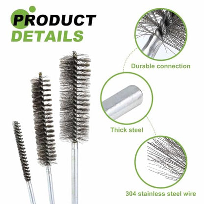 HARFINGTON 2pcs Wire Bore Brush 8 x 1-5/8" 5/16 Inch Shank Stainless Steel Bristles Cleaning Brush for Clean Car Part Tube Kitchen Garage - size: 8 x 1-5/8"