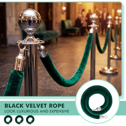 Woanger 8 Pack 5 Feet Velvet Stanchion Rope Crowd Control, Dark Green - color: Dark Green, size: 5 Feet