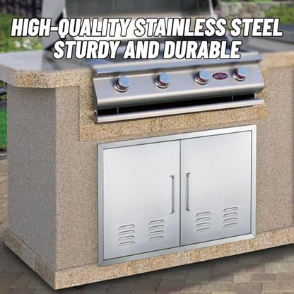 Outdoor Kitchen Doors, 30x21 Inch 304 Stainless Steel BBQ Access Door with Vent, Double Steel Doors for Outdoor Grill Island - size: 30W x 21H