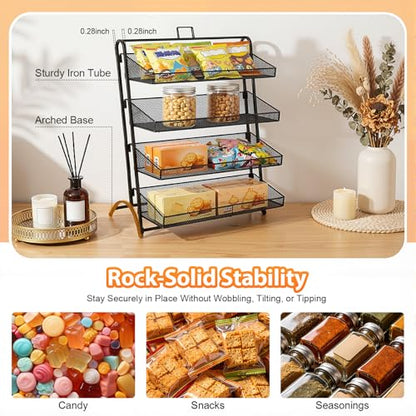 4-Tier Retail Candy Display Rack, Countertop Snack & Chip Shelf for Stores - color: Black