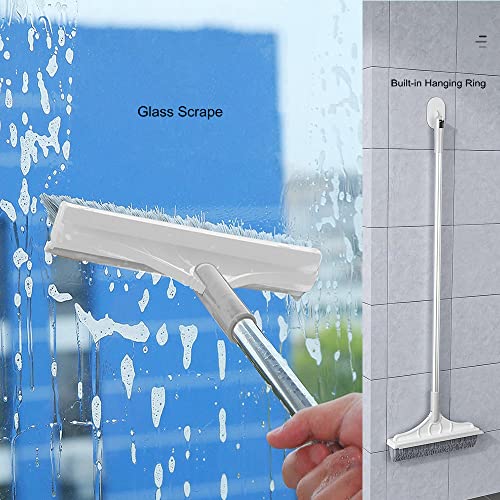 2 in 1 Floor Brush Scrubber with Long Handle Grout Brush 3 Poles 53.5'' New Upgrade Stiff Bristle Cleaning Scrub Brush with Squeegee 120°Rotating Tile Brush for Cleaning Bathroom Glass Patio Kitchen - color: White