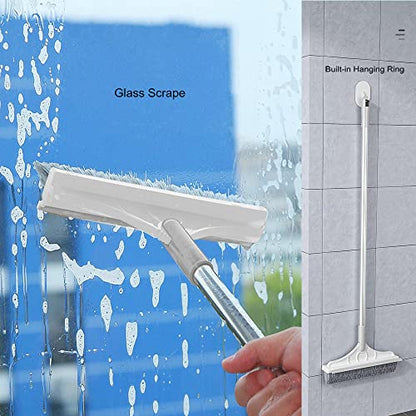 2 in 1 Floor Brush Scrubber with Long Handle Grout Brush 3 Poles 53.5'' New Upgrade Stiff Bristle Cleaning Scrub Brush with Squeegee 120°Rotating Tile Brush for Cleaning Bathroom Glass Patio Kitchen - color: White