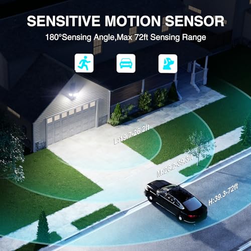 Abovizo 85W Motion Sensor Outdoor Light, 8500LM Ultra-Bright LED Security Light with 3 Adjustable Heads, IP65 Waterproof Dusk to Dawn Flood Light for Garage, Yard, and Driveway, 6500K Daylight, Black - color: Black